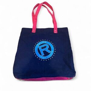 Ralph Lauren Blue and Pink Canvas Tote with Silver Details